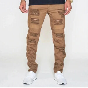 0222. Men’s GOLDEN DENIM KHAKI DISTRESSED JEANS SIZE‎ 32